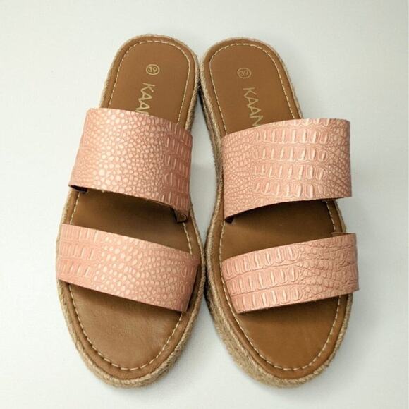 Kaanas Anthropologie Tobago Flatforn blush pink slide on sandals size 9 - Picture 7 of 7